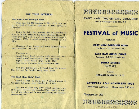 Programme for Concert given on 23rd November 1963 - Click for larger image